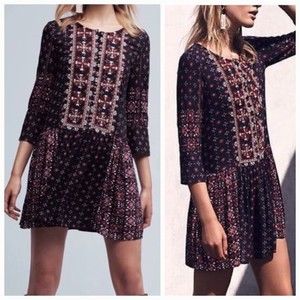 Anthropologie Vanessa Virginia Kaleidoscope Tunic Dress Beaded Folk Art Boho S